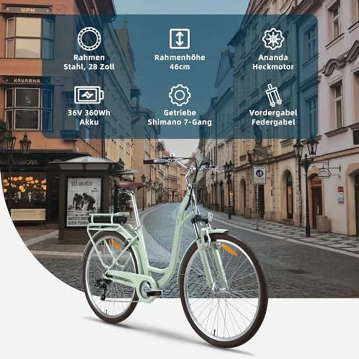 VecoCraft HEBE E-Bike Elektrofahrrad| 28 Zoll | 7-Gang-Schaltung | Ananda Hinterer Motor 250W | EU-Konform | Damen und Herren | Schwarz – Bild 2