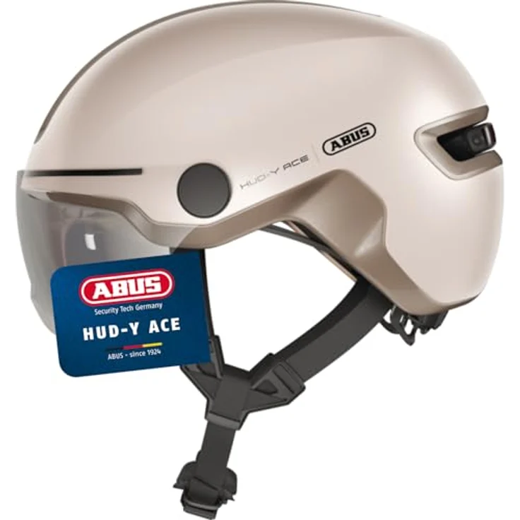 Abus HUD-Y ACE, Velohelm mit integrierten Glas-Visier und aufladbarer Heck-LED (57 - 61 cm), urbanes Design – Bild 1