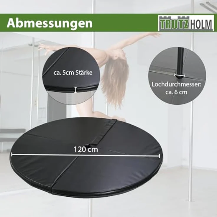 TRUTZHOLM Tanzstangenmatte Ø 120cm, 5 cm dicke Pole Dance Matte aus PU mit EPE Schaum, faltbar und mobil, schwarz – Bild 4