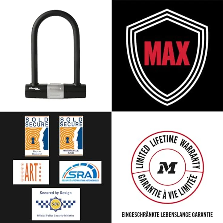 Master Lock 8377EURDPRO, Zertifiziertes hochbeanspruchbares Fahrrad-Bügelschloss mit Universal-Halterung und Schlüsselverriegelung, gehärteter Stahl, 200 x 100 mm – Bild 4