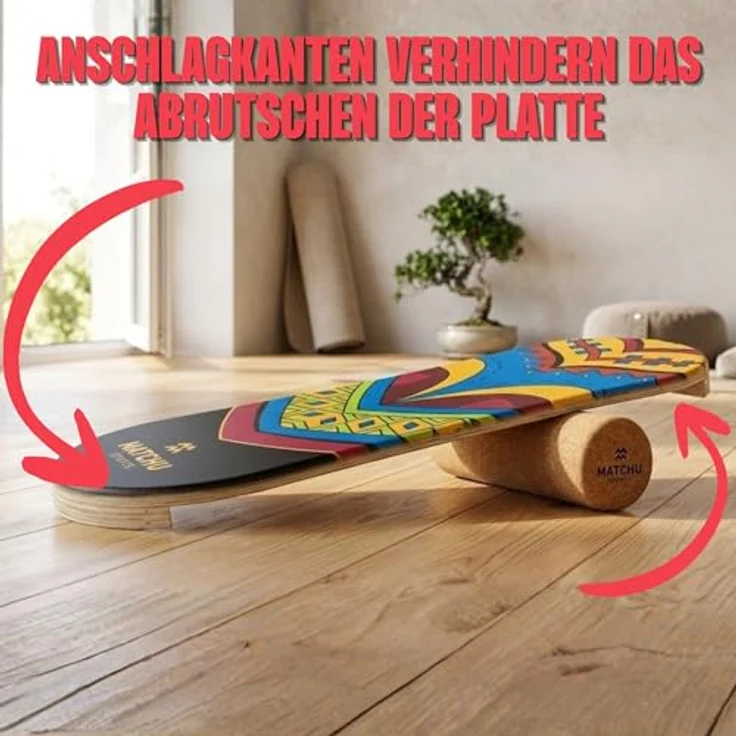 MATCHU Balance Board Trickboard aus 100% Holz, inklusive Hockerrolle, Surf Trainer für Stabilität und Gleichgewicht, ideal für Sporttraining und Tricks – Bild 3