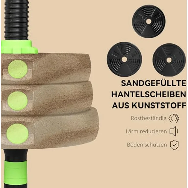 SPORTNOW Hantel-Set verstellbar 20 KG, mit Verbindungsrohr, Kurzhantel-Set für Ganzkörpertraining, grün – Bild 6