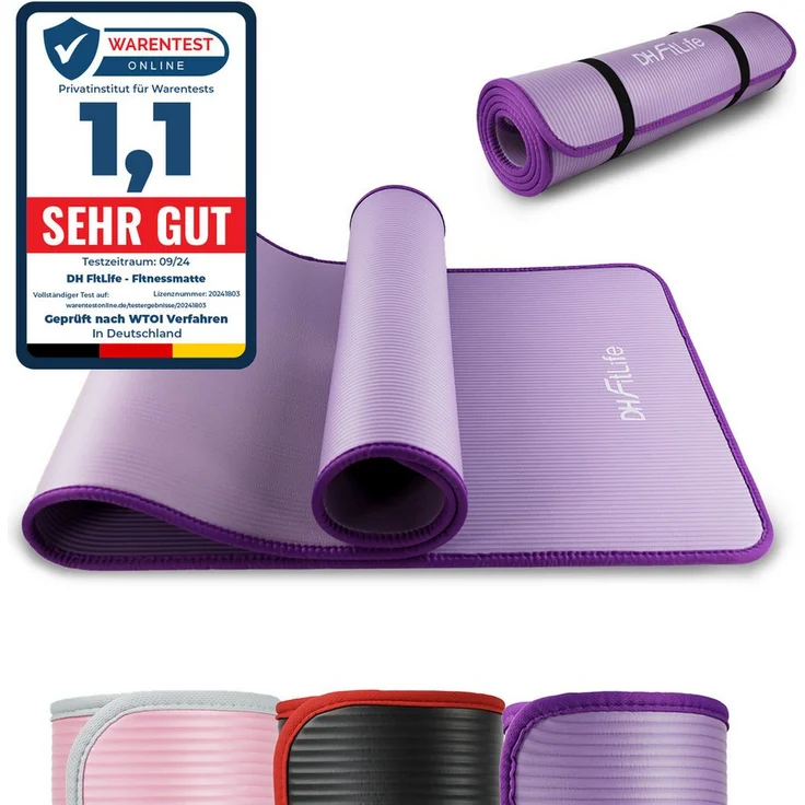 DH FitLife Fitnessmatte 183x61x1 cm, reißfeste und rutschfeste Sportmatte mit Orientierungslinien, gelenkschonend, schalldämpfend, ideal für Yoga und Workout