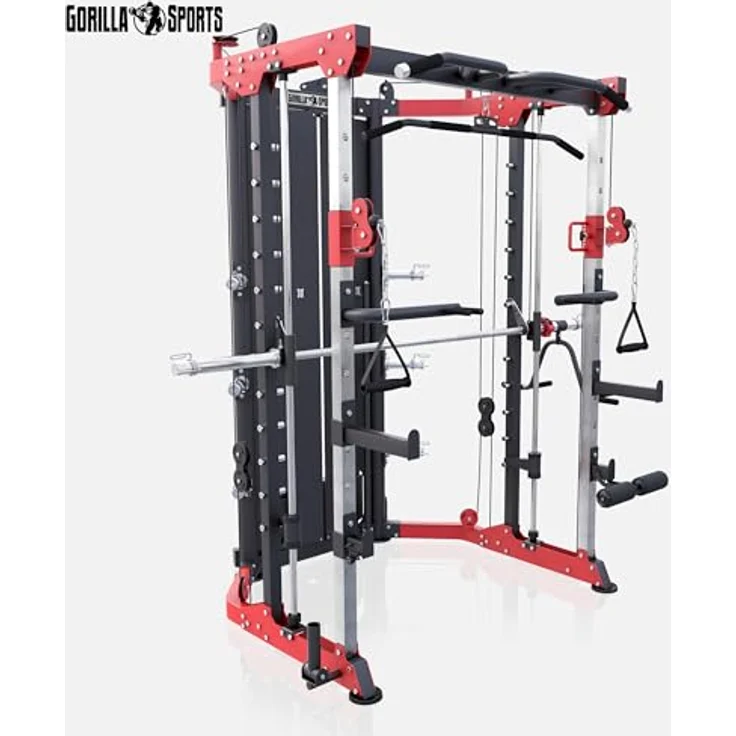 GORILLA SPORTS® Power Rack - inkl. Olympia Langhantel, Dip-Station, Kabelzug, Klimmzugstange, Beincurler - Power Cage, Kraftstation, Multipresse, Multistation, Fitness, Krafttraining, Gym, Zuhause - schwarz – Bild 5