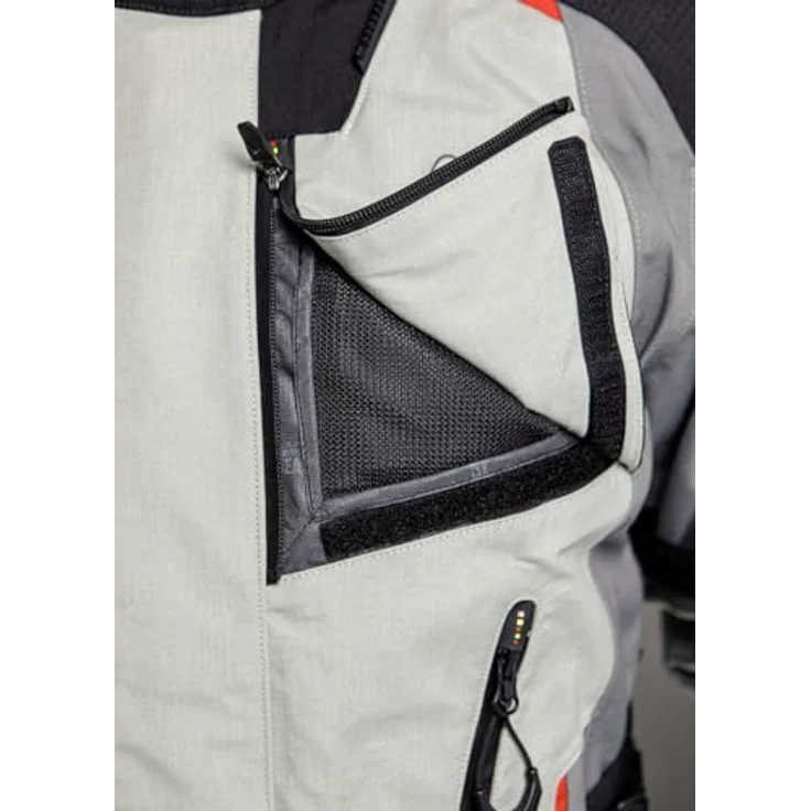 LS2 Apollo, wasserdichte Motorrad Textiljacke aus 3-lagigem Laminatgewebe, hellgrau/schwarz/rot, XL, mit abnehmbaren Protektoren, max. Wasserdichtigkeit 21000 mm H2O – Bild 9