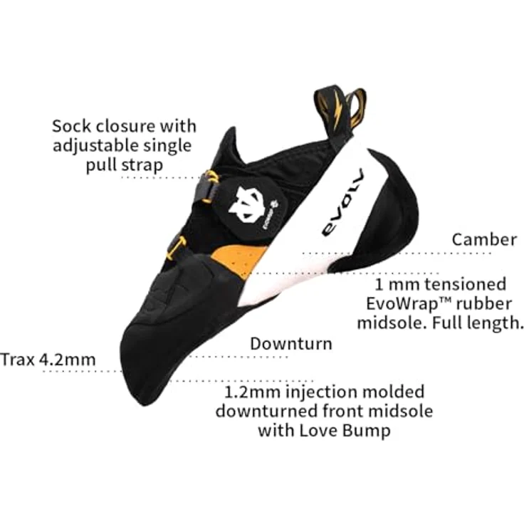 Evolv Shaman Pro, Herren Kletterschuhe, EvoWrap-Technologie, dünne Love Bump-Zwischensohle, vegan, Schwarz, Größe 42.5 – Bild 3