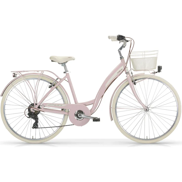 MBM Citybike NEW Primavera 28 Zoll, Damenfahrrad; weiß/altrosa mit 6-Gang Kettenschaltung und V-Brakes