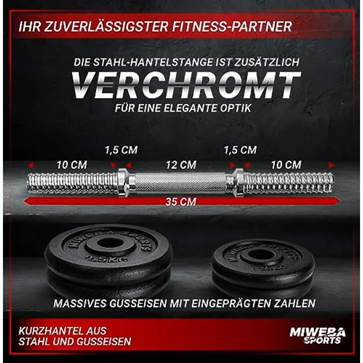 Miweba Sports Kurzhanteln MKH110 2er Set | 20kg - 𝐏𝐫𝐨𝐟𝐢 Hantelset - 2 Hanteln für Frauen und Männer - Gusseisen Kurzhantelset - Hantel Set - Kurzhantel - Griff ergonomisch - Gewichte (2x 10kg) – Bild 2