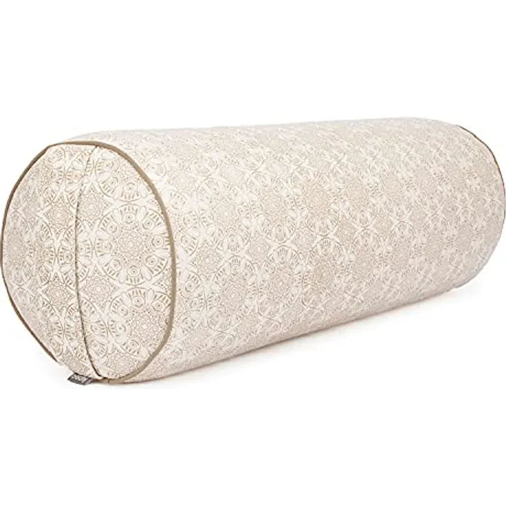 Bodhi Yoga Bolster Ø 23 cm | Maharaja Collection | Abnehmbarer & Waschbarer Bezug aus 100% Baumwolle | Yogarolle mit Bio-Dinkelfüllung | Yogakissen für Restorative & Yin Yoga (Madurai/Ecru)