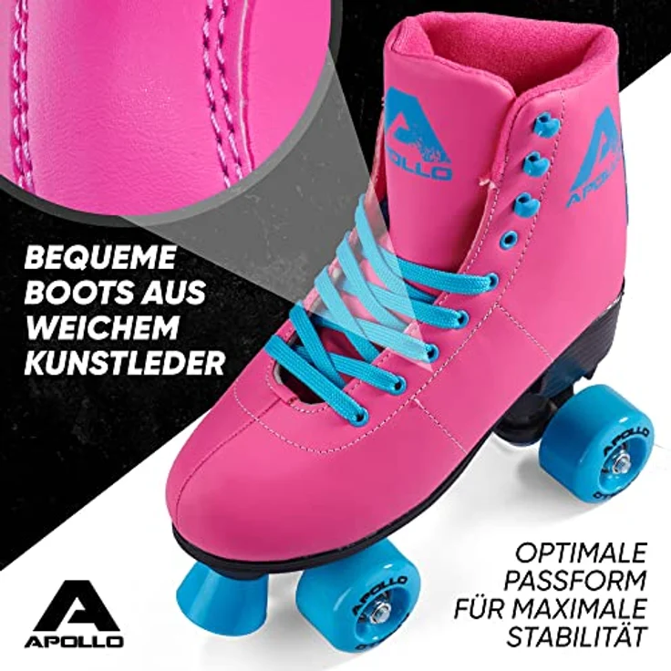 Apollo Rollschuhe Retro Discoroller, verstellbare Disco Roller Skates, größenverstellbar Rollerskates, Retro Design, Schwarz – Bild 2