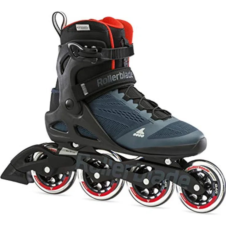Rollerblade Macroblade 90 Orion, Inline-Skates mit stabilisierenden Innenschuhen, Aluminium-Schiene und 4x 90 mm Rollen, Blau, Orange, Größe 42,5