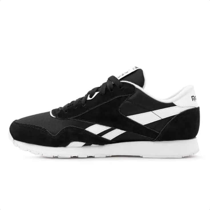 Reebok Cl Suede Toe Ortholite Lace Sneak, Herren Nylontrainer mit Veloursleder-Overlays, dämpfender EVA-Zwischensohle, Schwarz-Weiß – Größe 7,5 GB / 41 EU / 8,5 US