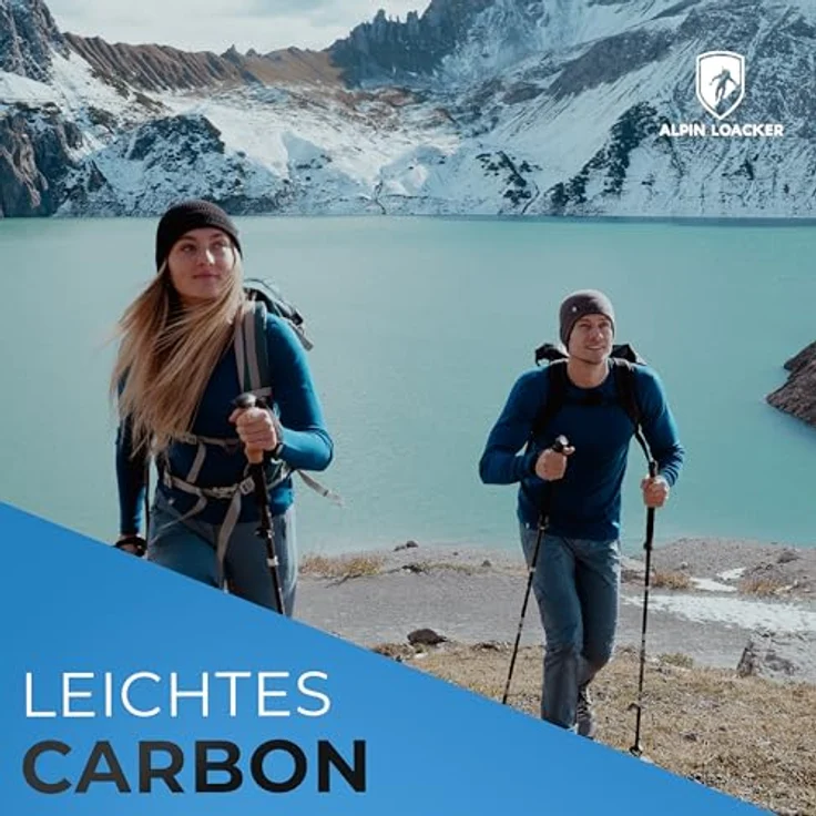 ALPIN LOACKER Faltbare Carbon Wanderstöcke mit Korkgriff, Teleskop Trekkingstöcke für Damen, 100-120 cm, ultraleicht und bruchsicher, inkl. Schneeteller und Tasche – Bild 2