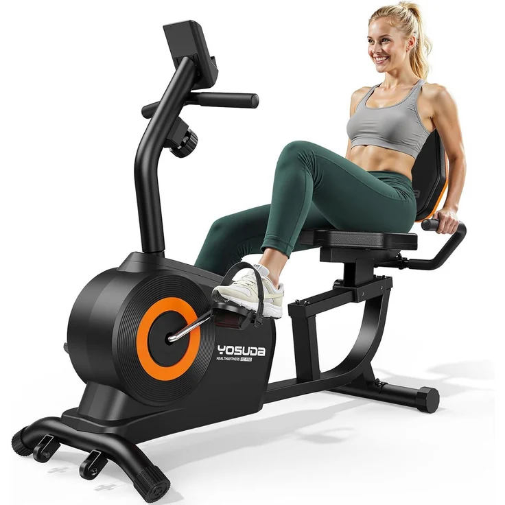 YOSUDA Liegeergometer RC-PRO, 16 Widerstufen, leises Magnetbremse, verstellbarer Sitz, LCD-Display, klassisch Schwarz, bis 160 kg Traglast