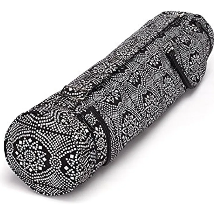 Bodhi Yogatasche ASANA Bag Cotton | Maharaja Collection | Yogamattentasche in verschiedenen Größen | Baumwolltasche für Yogamatte & Zubehör | inkl. Außentaschen | 80 cm | Bandhani/schwarzweiß