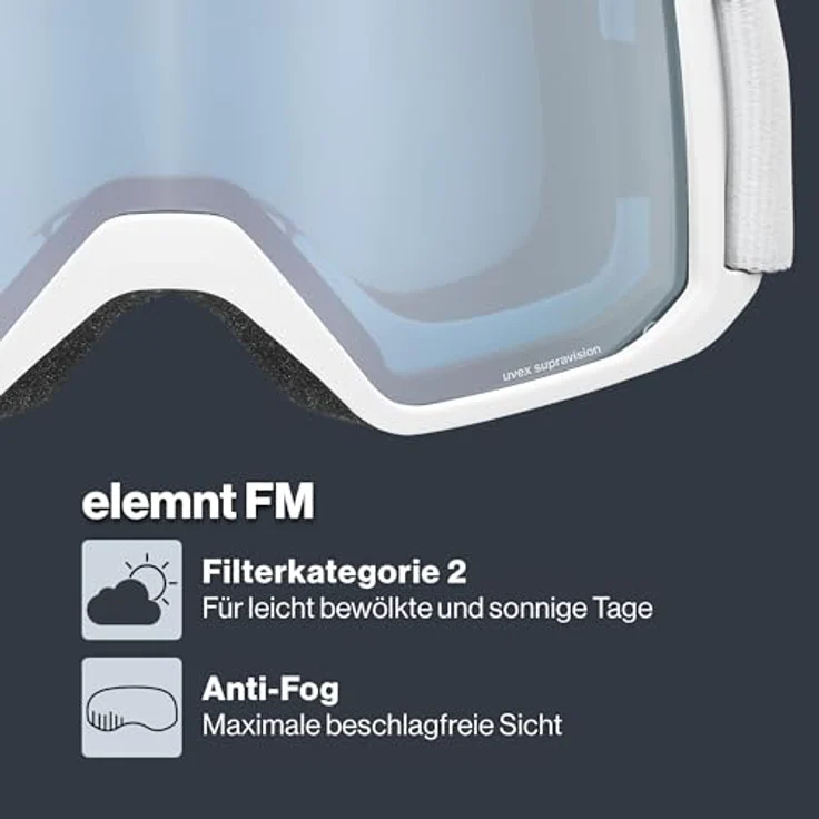 uvex elemnt FM, Skibrille für Damen und Herren mit vergrößertem beschlagfreiem Sichtfeld, zugfreier Rahmenbelüftung, white matt/silver-blue, one size – Bild 2