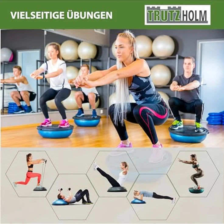 TRUTZHOLM Gymnastik Balance Ball, Balancetrainer ø 60cm in Grau mit Handgriffen und Luftpumpe, 158 kg max. Benutzergewicht – Bild 3