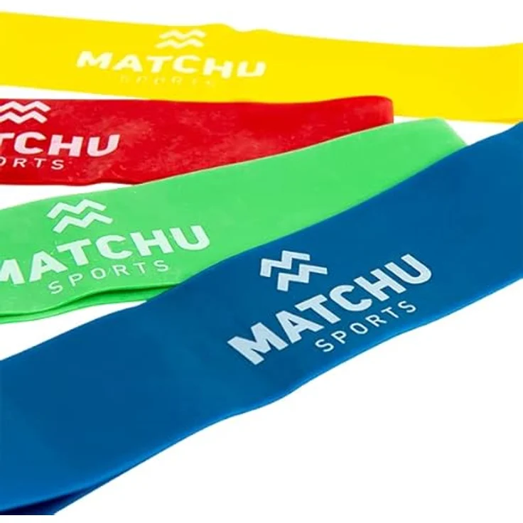 MATCHU Widerstandsbänder - Fitnessbänder mit 4 Widerstandsstufen, 22cm, für Yoga, Physiotherapie und Heimtraining, Latex, in Gelb (extra leicht), Rot (leicht), Grün (mittel) und Blau (schwer) – Bild 4