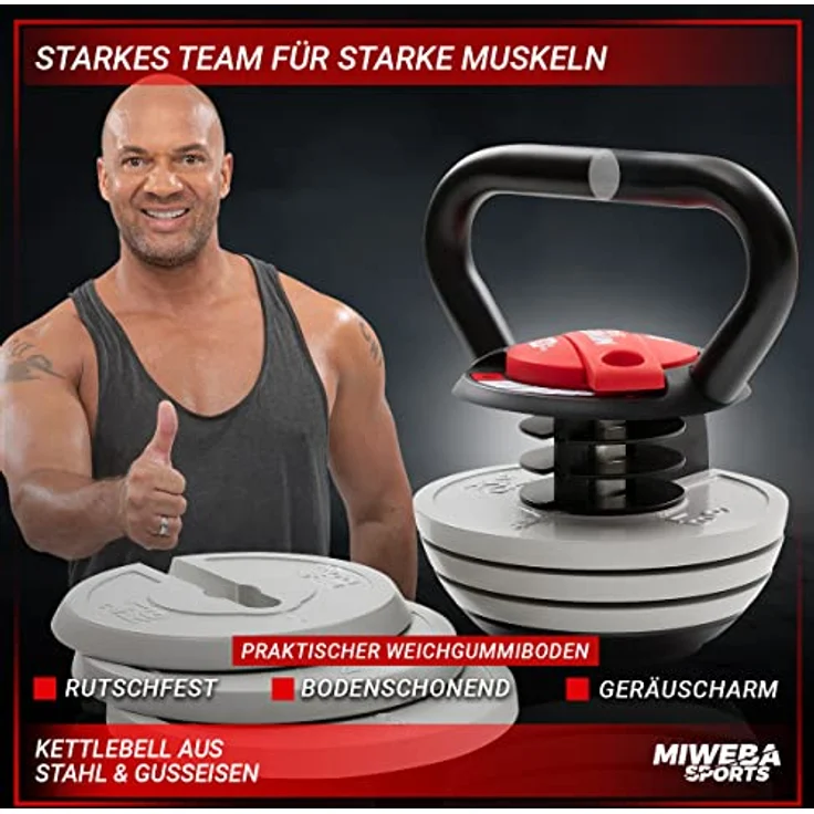 Miweba Sports Kettlebell verstellbar KB-300 | 3,5-18 kg Gewichte - Kugelhantel - Einstellbares Kugelgewicht - Schwunghantel - Kettlebells - Hanteln - Hantel für Indoor & Outdoor (Hellgrau) – Bild 5