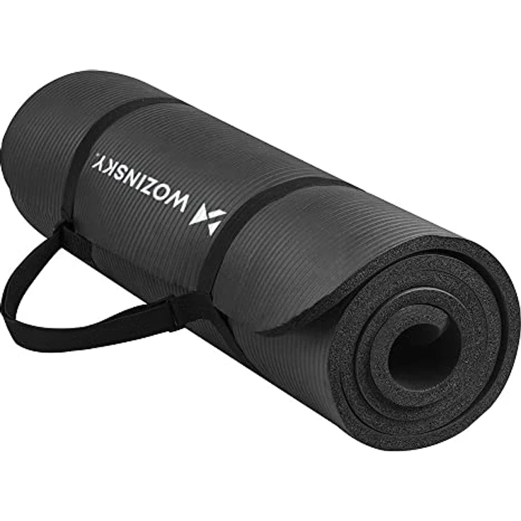WOZINSKY Fitness-Yogamatte, schwarze Gymnastikmatte mit Rutschhemmung, ideal für Yoga, Pilates und Fitness, 181 cm x 63 cm x 1 cm, inkl. Tragegurt – Bild 3