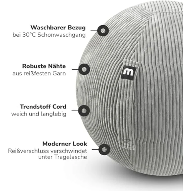 mokebo Stoff Sitzball Büro ergonomisch 'Der Sportliche', 65cm Breite, Cordbezug, Gymnastikball mit Pumpe – Bild 3