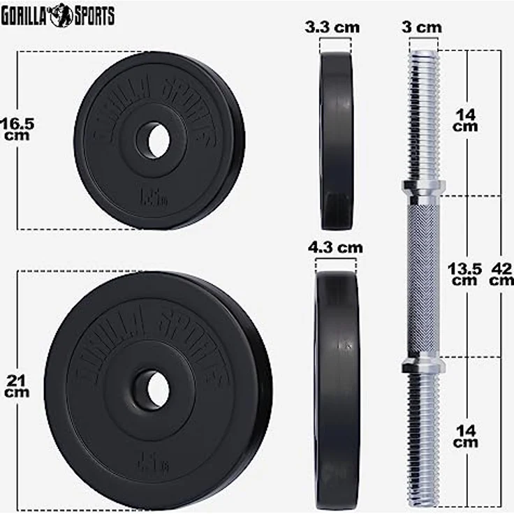 GORILLA SPORTS® Kurzhantelset 20kg/30kg - 2er Set, Ø 30mm, 2x Kurzhantelstangen, mit 4 Sternverschlüsse, Griff gerändelt, aus Kunststoff - Hantelset, Kurzhanteln, Hanteln, Kurzhantel Set – Bild 3