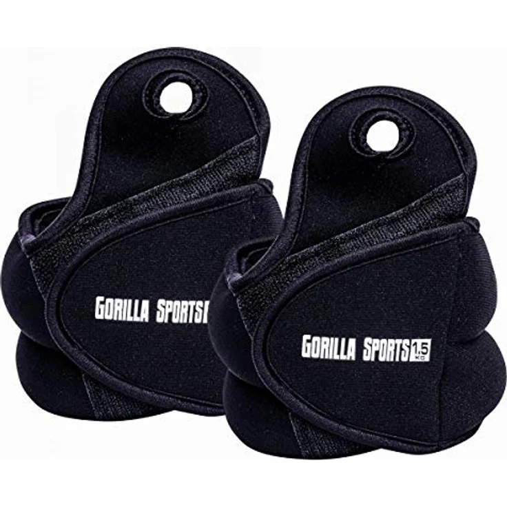 GORILLA SPORTS® Gewichtsmanschetten verstellbar, 2er-Set für Fuß- und Handgelenke, Laufgewichte 3 KG (2x1,5 KG) mit Daumenschlaufe, schwarz – Bild 1