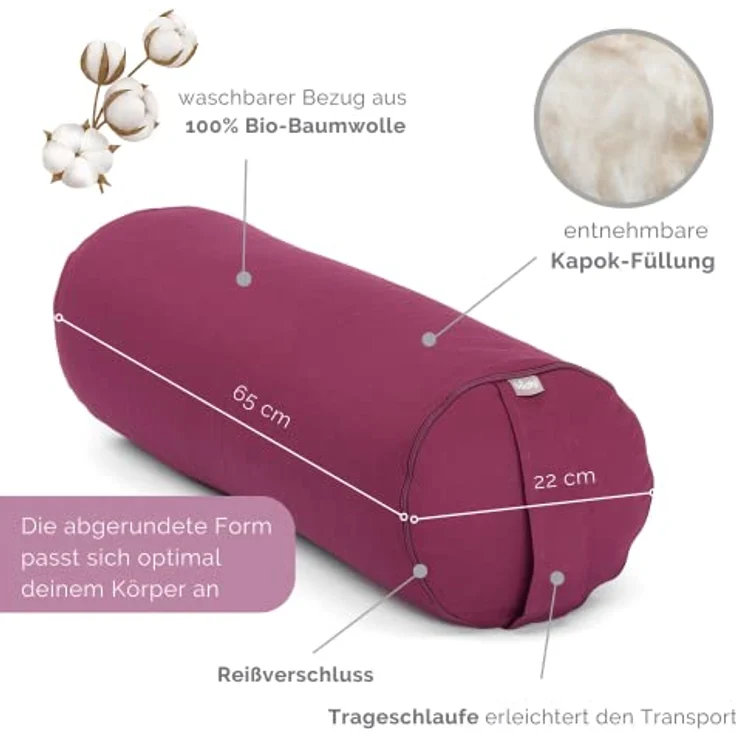 Bodhi Yoga Bolster ECO Kapok, aubergine – Bild 3