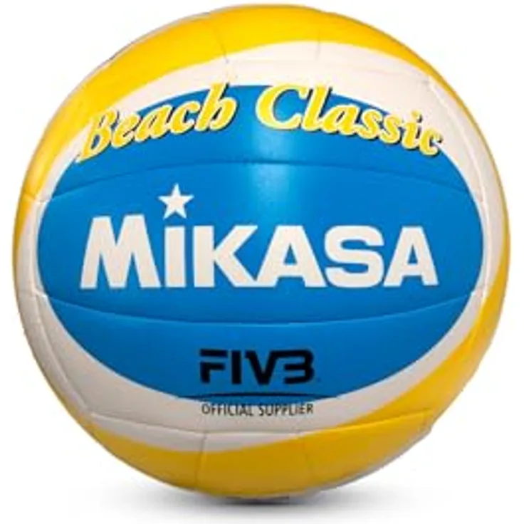 Mikasa Beachvolleyball Beach Classic BV543C-VXB-YSB, FIVB-zertifiziert, Größe 5, Weiß-Gelb-Blau, Trainings- und Wettspielball mit PU-Oberfläche
