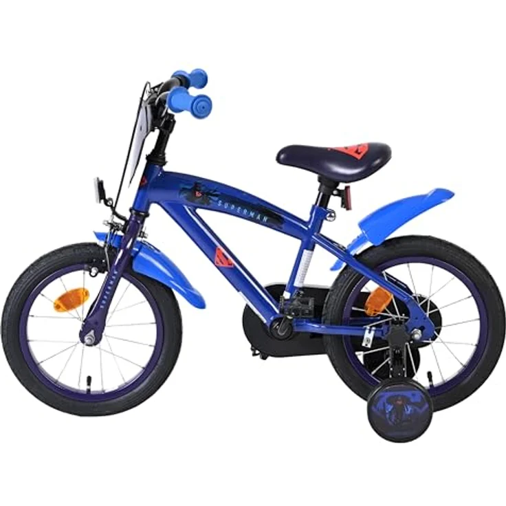 Volare Superman, Kindervelo 14 Zoll, stabiler Metallrahmen, dunkelblau, mit Handbremse und abnehmbaren Stützrädern – Bild 14