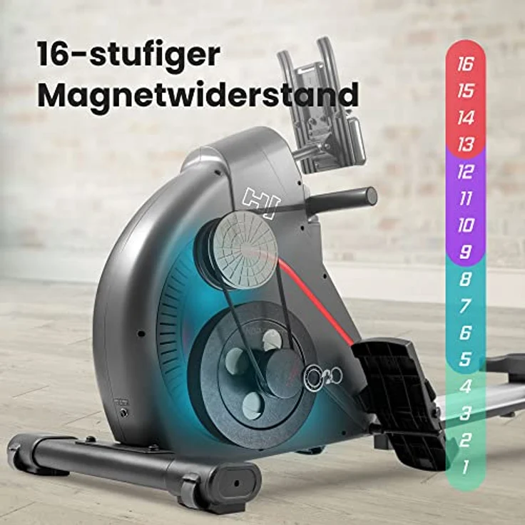 Hop-Sport HS-095R Rudergerät klappbar für zuhause inkl. Unterlegmatte – Rudermaschine mit Magnetwiderstand, LCD-Display, 12 Programmen, Wettkampfmodus und WATT-Funktion, bis 150kg – Bild 4