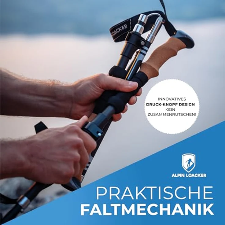 ALPIN LOACKER Faltbare Wanderstöcke aus Carbon mit Korkgriff, ultraleicht, 115-135 cm Teleskop Trekkingstöcke für Damen, inklusive Zubehör und Transporttasche – Bild 5