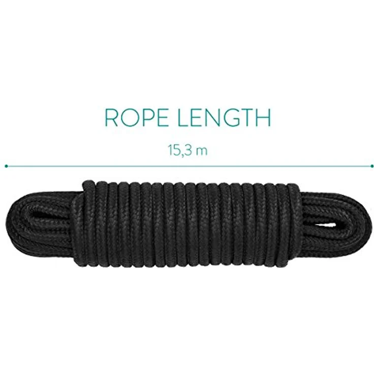 Navaris Allzweck Outdoorseil, 15m Polypropylenseil mit 9mm Durchmesser und 483 kg Bruchlast, schwarz - ideal zum Zelten, Trekking, Angeln, Segeln und Basteln – Bild 3
