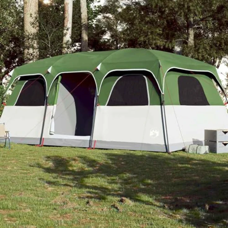 vidaXL Familienzelt, Campingzelt für 10 Personen, Abnehmbares Überzelt, Grün, Wasserdicht mit Insektenschutz und E-Anschluss – Bild 2