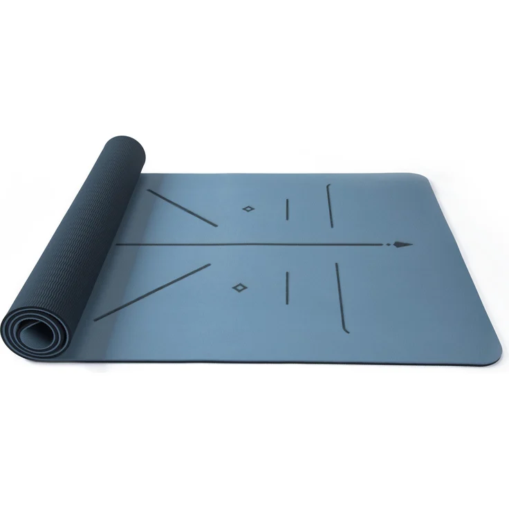 Sport-Thieme Yoga-Matte Slim, rutschfest, blaugrau-schwarz, 1,5 mm dick, mit Hilfslinien