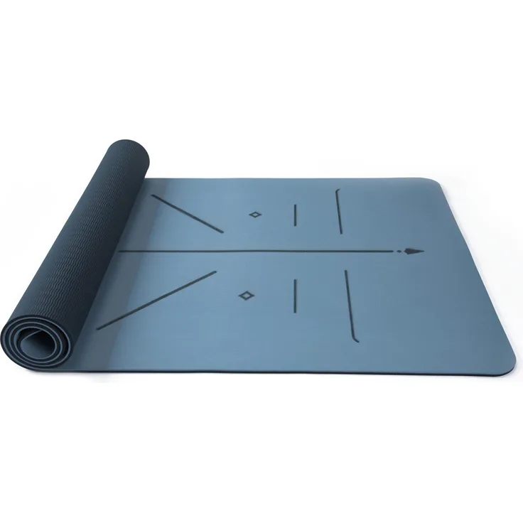 Sport-Thieme Yoga-Matte Slim, rutschfest, blaugrau-schwarz, 1,5 mm dick, mit Hilfslinien