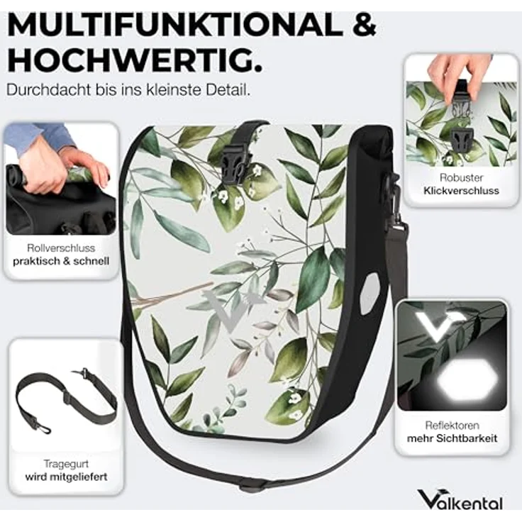 Valkental Gepäckträgertasche, wasserdicht, 20L Füllvolumen, mit Reflektoren, für Fahrräder – Bild 4