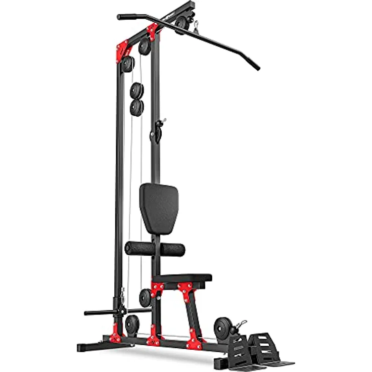 Marbo Sport Latzugstation MH-W106 2.0 | Einstellbare Polsterrollen, Hantelscheibenbeladung, Rückenstützte und Zusatzrad, Rutschfeste Podeste | Made in EU – Bild 1