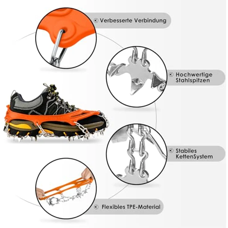 Cimkiz Crampons Ice Cleats, 19 Edelstahlspikes für optimale Traktion, anti-rutsch, unisex, orange, X-Large – Bild 3