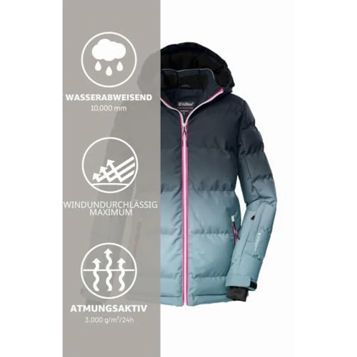 KILLTEC KSW 330 GRLS SKI QLTD JCKT, wasserabweisende und winddichte Skijacke mit temperaturregulierendem Mesh-Einsatz, hellblau, Größe 152 – Bild 6