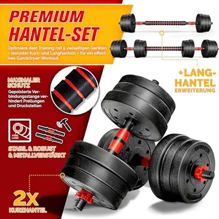 RE:SPORT 2 in 1 Hanteln Set mit Kettlebell 20kg, verstellbar, inkl. Kurzhantel & Langhantel, Sicherheitsverschlüsse & Verbindungsrohr – Bild 2