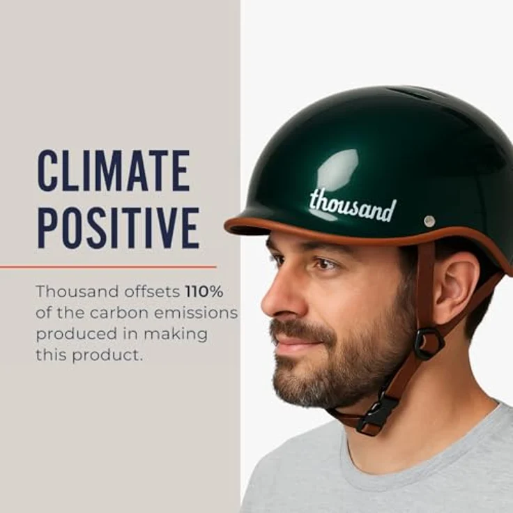 Thousand Fahrradhelm für Erwachsene – Heritage 2.0 Collection - British Racing Green Medium, Urbaner Stadthelm mit Diebstahlsicherung und Veganer Lederoptikriemen – Bild 3