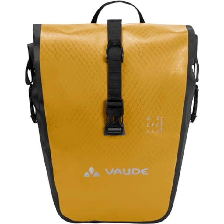 VAUDE Aqua Front (Rec), wasserdichte Fahrradtasche mit 2 Vorderradtaschen (2x14L), geräumiges Hauptfach, abnehmbarer Schultergurt, in gelb – Bild 4