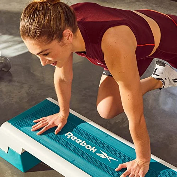 Reebok Aerobic-Stepper The Original, 3-fach höhenverstellbar, Weiß-Türkis, für Cardio- und Krafttraining – Bild 7