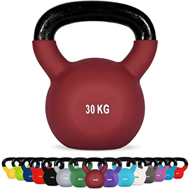 MSPORTS Kettlebell Neopren 2 – 30 kg inkl. Übungsposter Kugelhantel (30 kg - Bordeaux) - Studioqualität, Metallkern, hochwertiges Neopren, inkl. Übungsposter