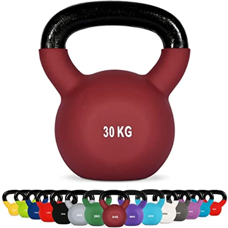 MSPORTS Kettlebell Neopren 2 – 30 kg inkl. Übungsposter Kugelhantel (30 kg - Bordeaux) - Studioqualität, Metallkern, hochwertiges Neopren, inkl. Übungsposter – Bild 1