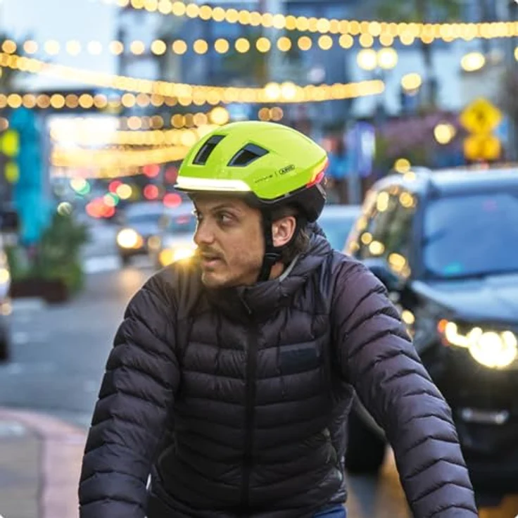 ABUS HYP-E Fahrradhelm, Helm mit Frontlicht, Rücklicht und Blinklicht, geeignet für E-Bikes und S-Pedelecs, Größe L, Gelb – Bild 4