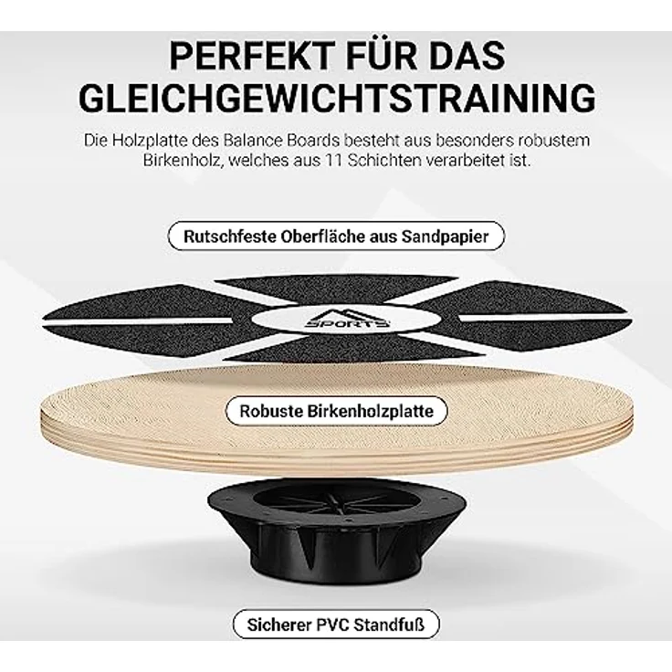 MSPORTS Balance Board aus Holz 39 cm Durchmesser inkl. Balance Übungsposter + Workout App GRATIS Therapiekreisel Physiotherapie Wackelbrett – Bild 3