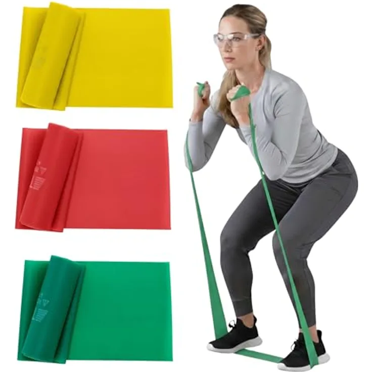 THERABAND Fitnessband Set 1,50m gelb, rot & grün | Gymnastikband aus 100% Naturlatex | Widerstandsband für Ganzkörpertraining | inklusive Übungsanleitung