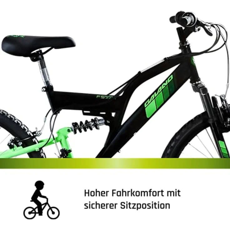 Galano Mountainbike FS240, 18 Gang Shimano Tourney, vollgefederte Kettenschaltung, 24 Zoll für Kids, schwarz/grün, schwarz/rot, schwarz/türkis, geeignet für Körpergröße 130-145 cm – Bild 8